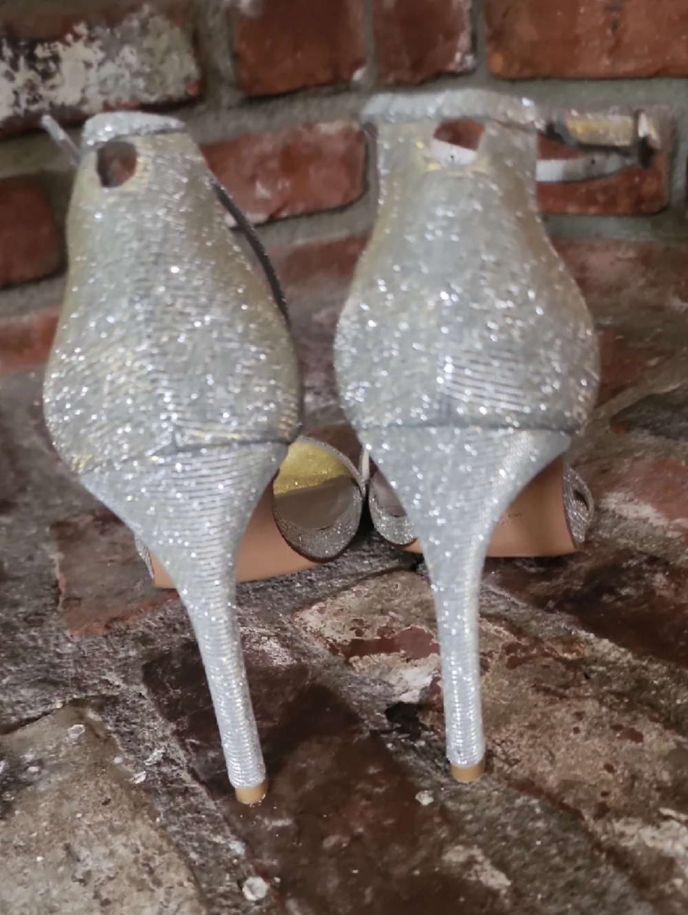 Stuart Weitzman Silver Glitter Ankle Strap Heels Stiletto Sandals Evening Weddin